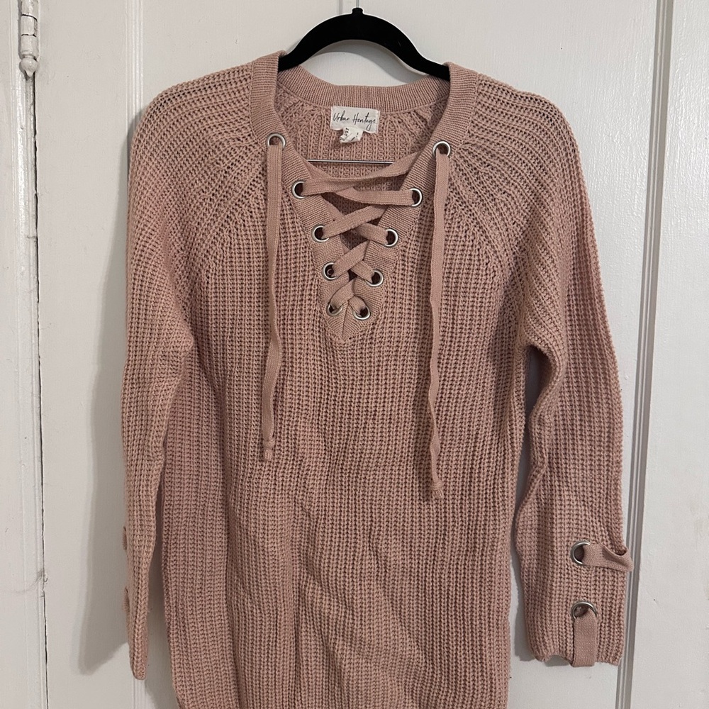 Urban Heritage Dusty Pink Lace-Up Sweater